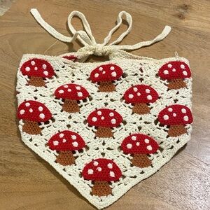 T.J.Maxx Crochet Mushroom Bandana in Cream and Red